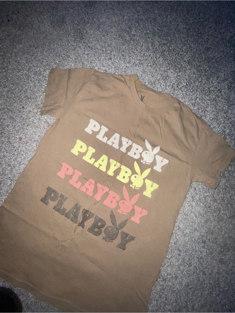 PLAYBOY Brown Short Sleeve Tee with Multicolor Stacked Logos - Picture 3 of 4